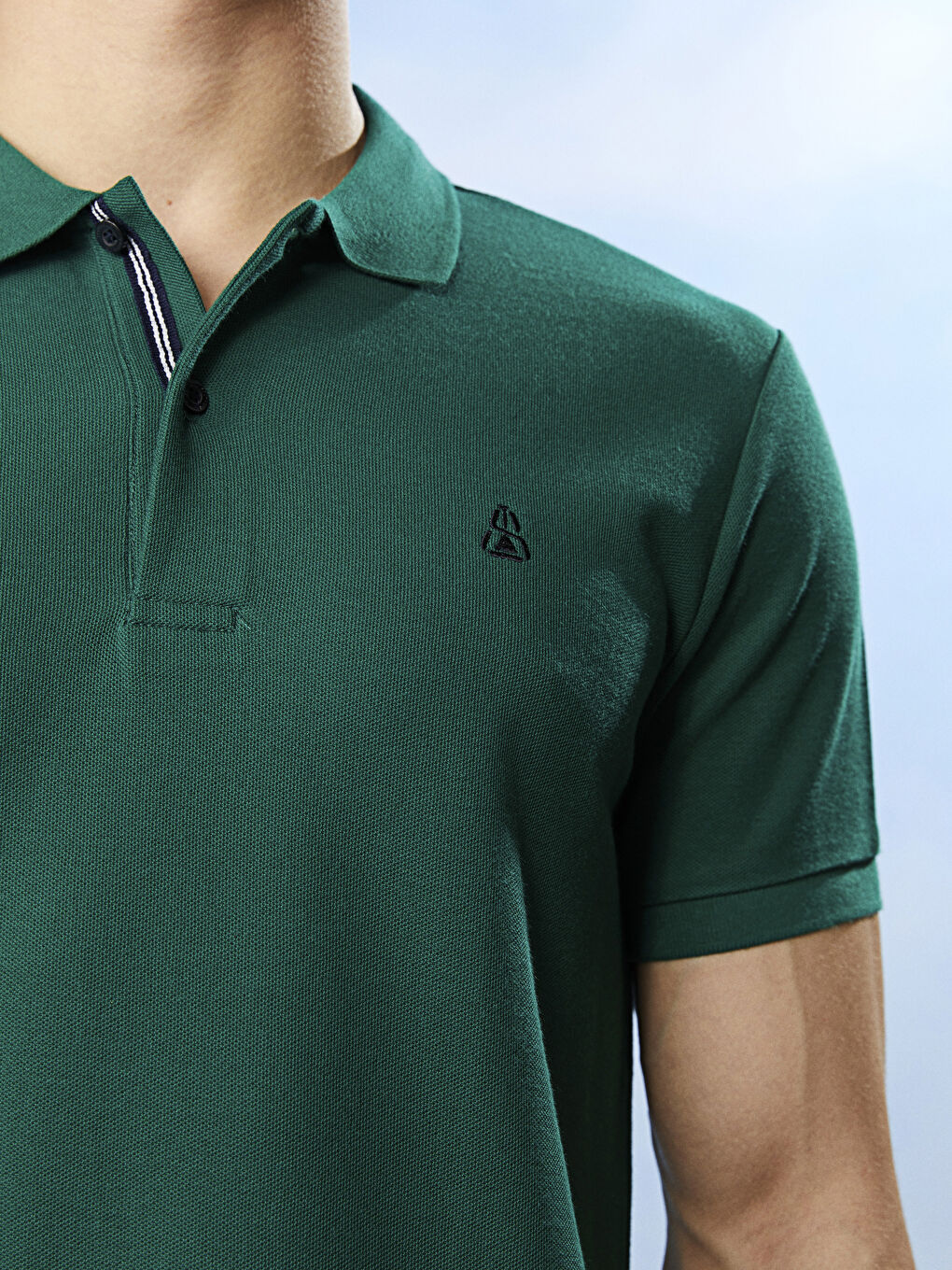 Yeşil Polo Yaka Kısa Kollu Erkek Tişört-1