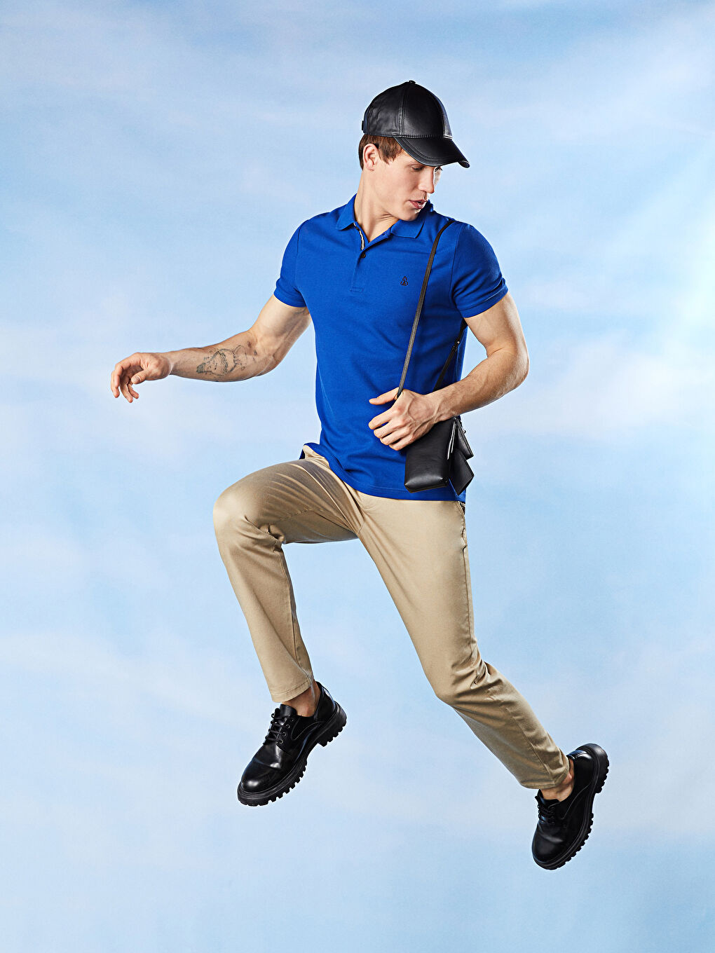 Mavi Polo Yaka Kısa Kollu Erkek Tişört