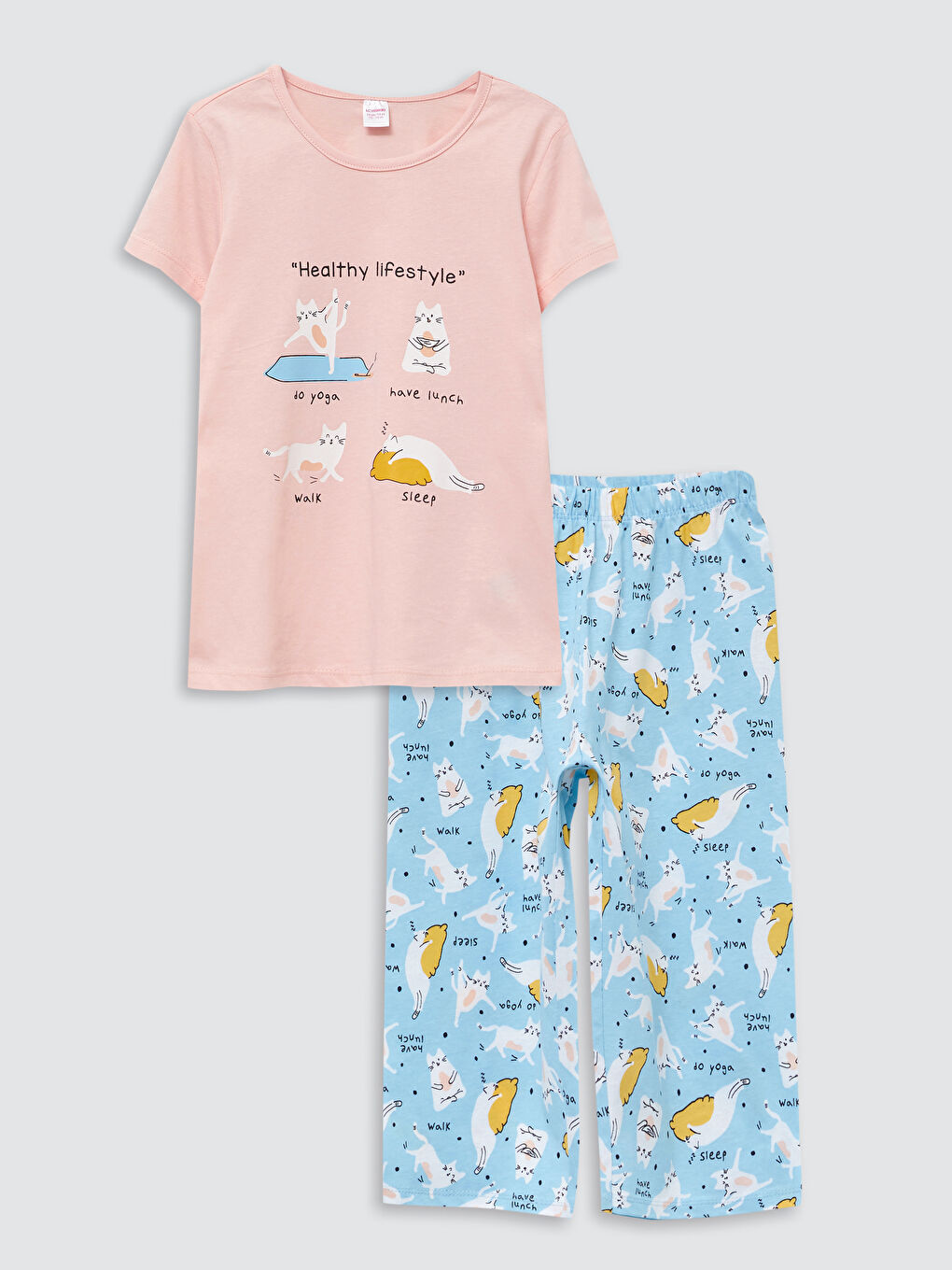 Pembe Bisiklet Yaka Baskılı Kısa Kollu Kız Çocuk Pijama Takımı