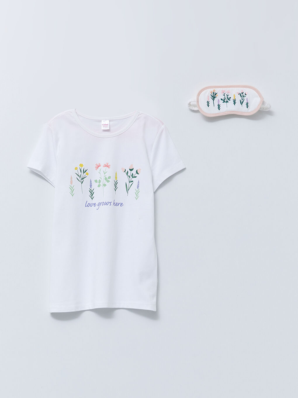 Set de pijama și mască de somn pentru Fete, cu mânecă scurtă, guler rotund, imprimat-1