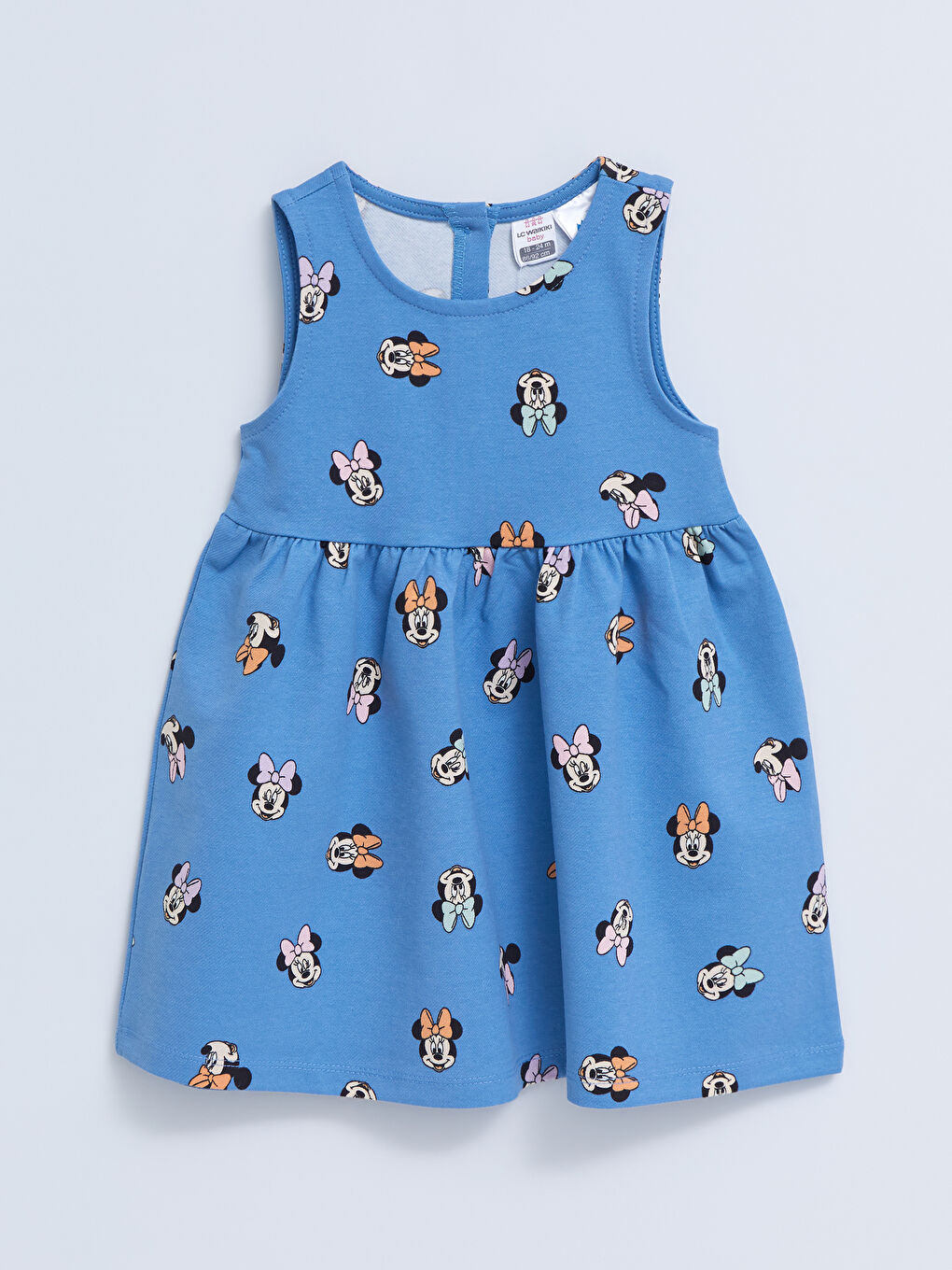 İndigo Bisiklet Yaka Minnie Mouse Baskılı Kız Bebek Elbise