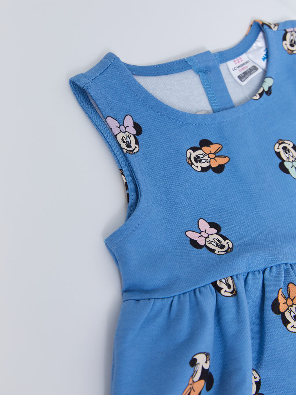 İndigo Bisiklet Yaka Minnie Mouse Baskılı Kız Bebek Elbise-1