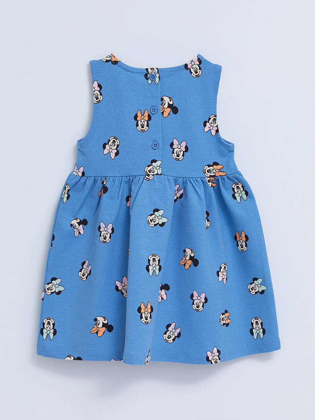İndigo Bisiklet Yaka Minnie Mouse Baskılı Kız Bebek Elbise-2
