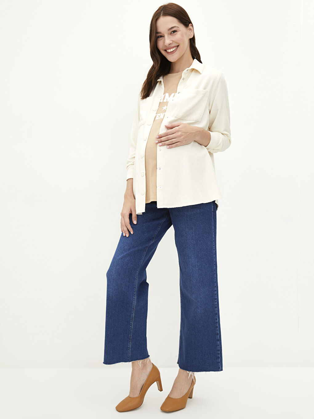 LCWAIKIKI Maternity Front Button Closure Plain Long Sleeve Velvet Maternity Shirt -S2EM63Z8-QVK
