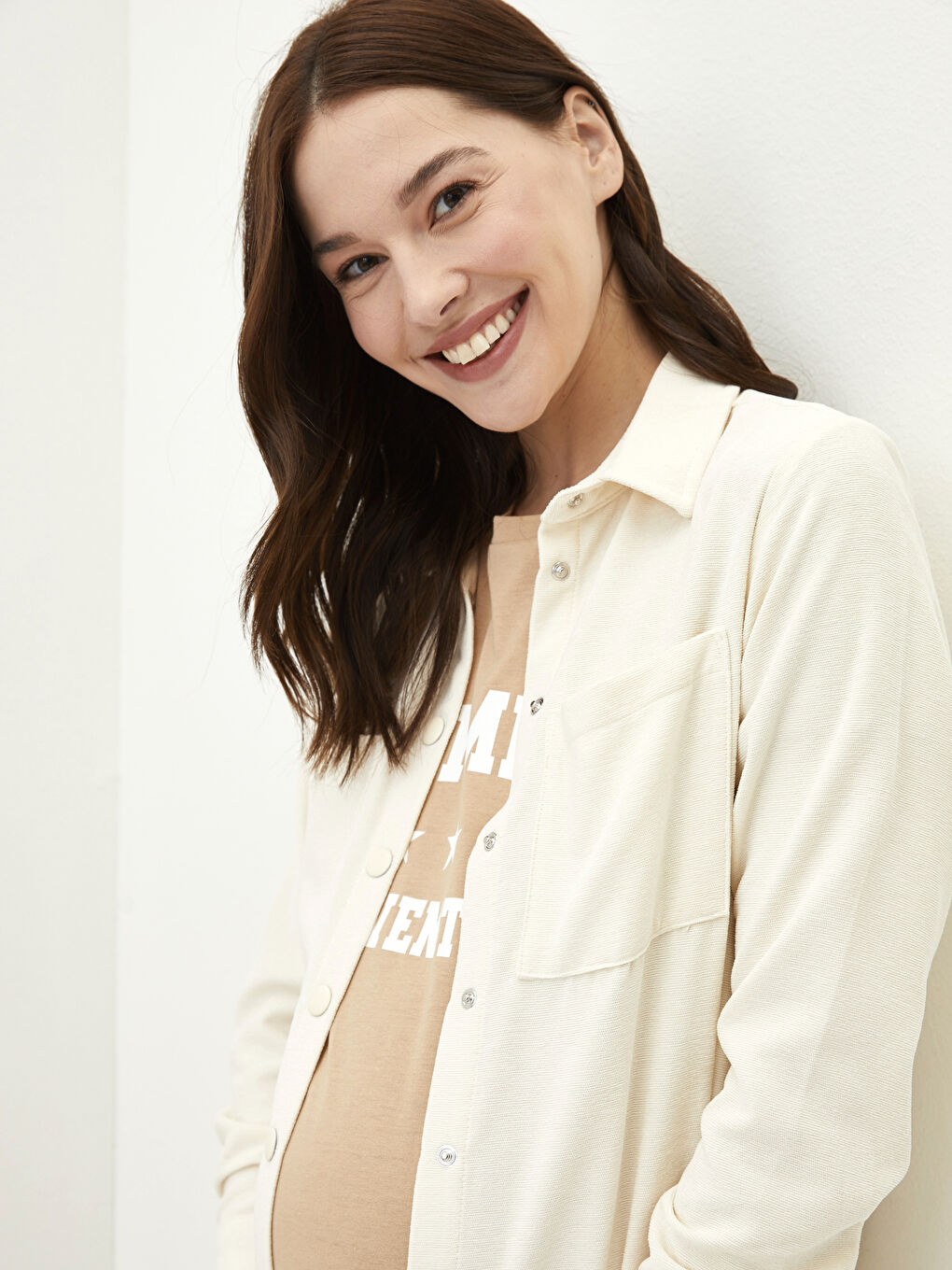 LCWAIKIKI Maternity Front Button Closure Plain Long Sleeve Velvet Maternity Shirt -S2EM63Z8-QVK