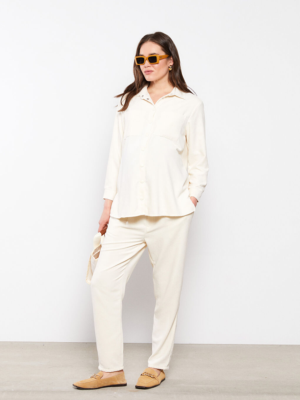LCWAIKIKI Maternity Front Button Closure Plain Long Sleeve Velvet Maternity Shirt -S2EM63Z8-QVK