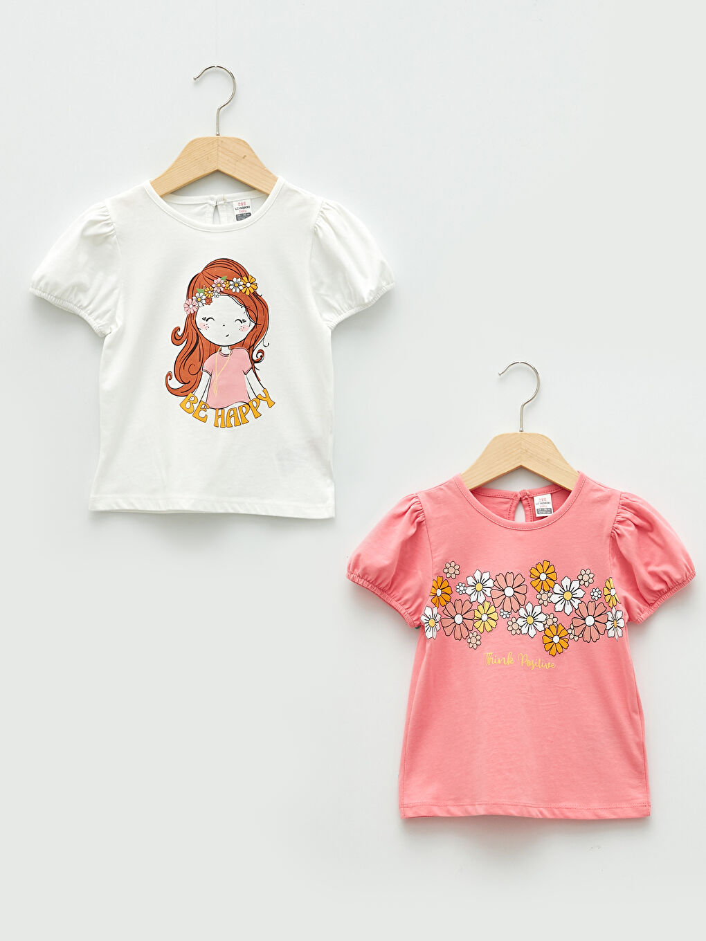 Crew Neck Short Sleeve Printed Baby Girl T-Shirt 2 Pieces