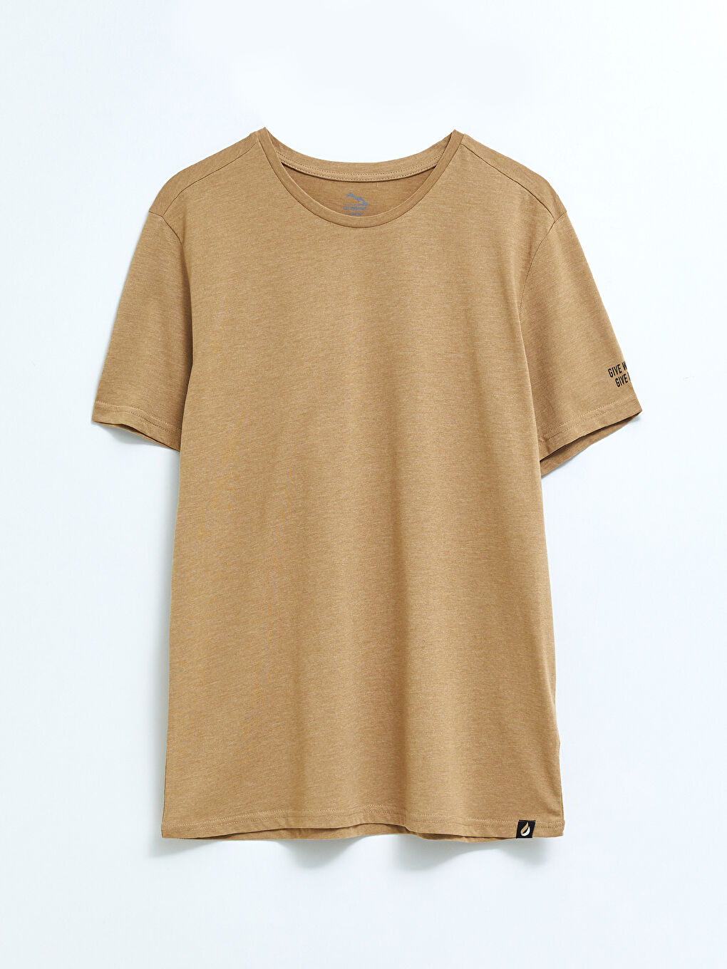 Bej Bisiklet Yaka Kısa Kollu Baskılı Erkek Tişört-5