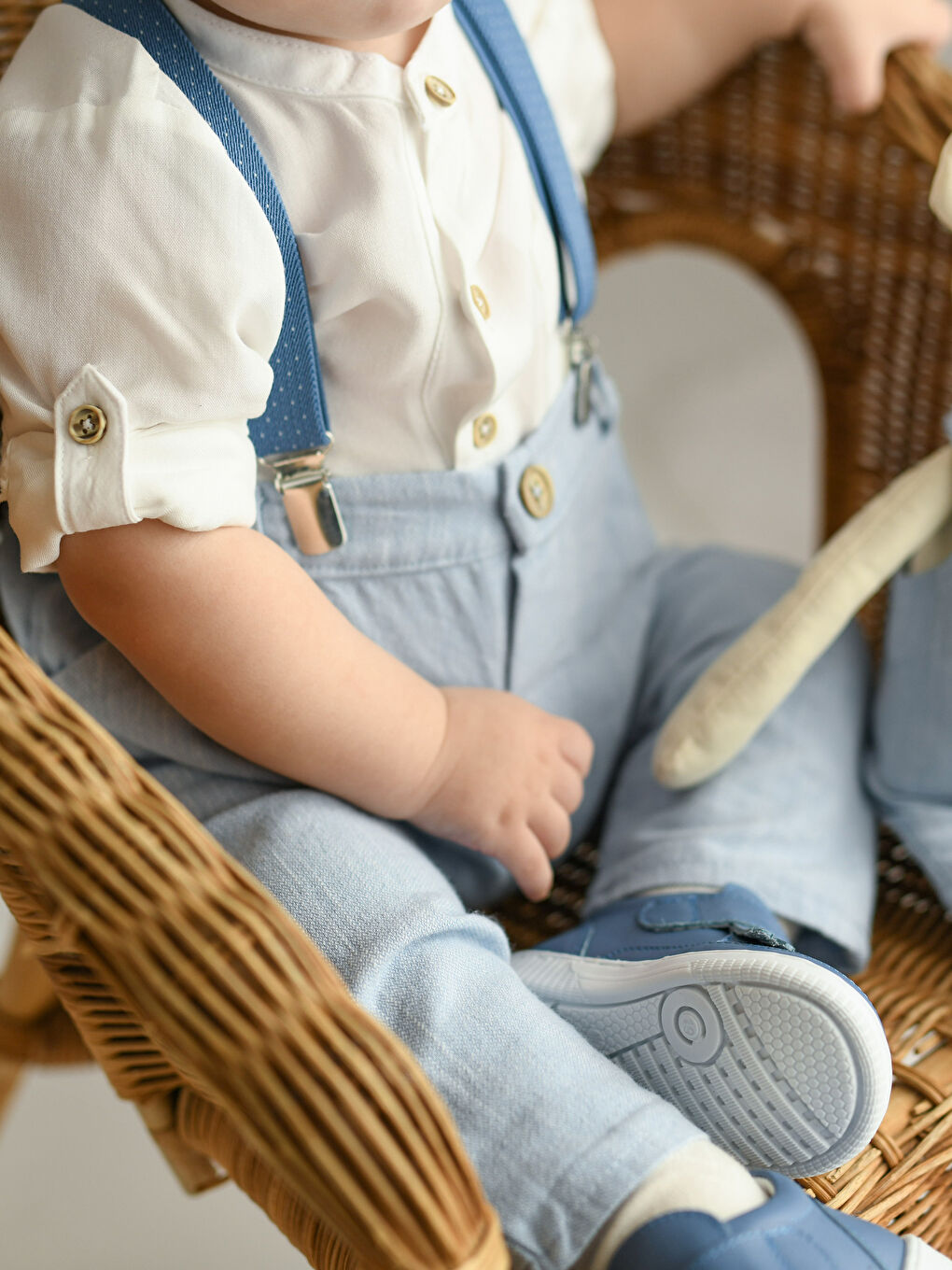 Ekru Bisiklet Yaka Erkek Bebek Çıtçıtlı Body Pantolon ve Pantolon Askısı 3'lü-2