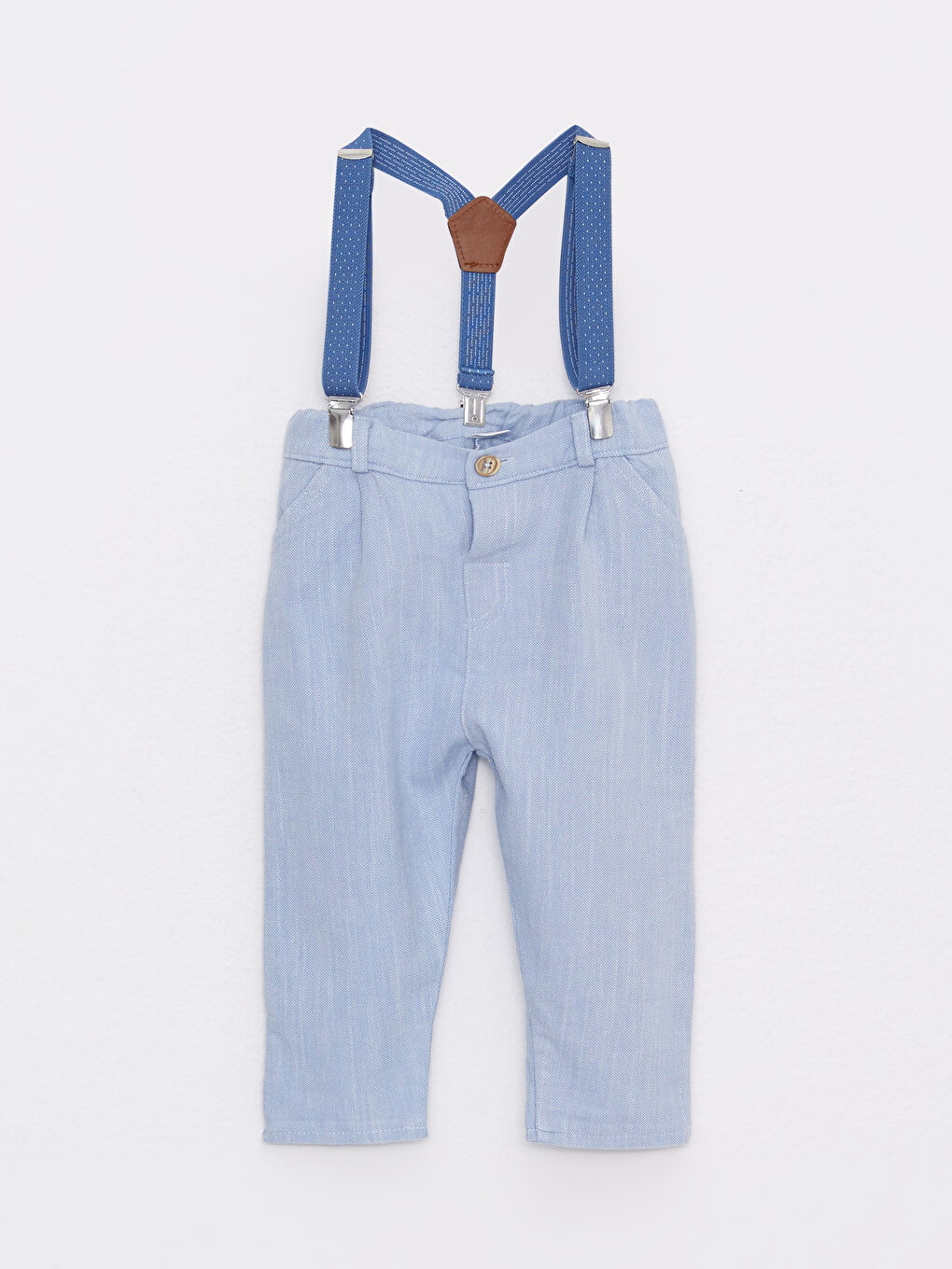 Ekru Bisiklet Yaka Erkek Bebek Çıtçıtlı Body Pantolon ve Pantolon Askısı 3'lü-6