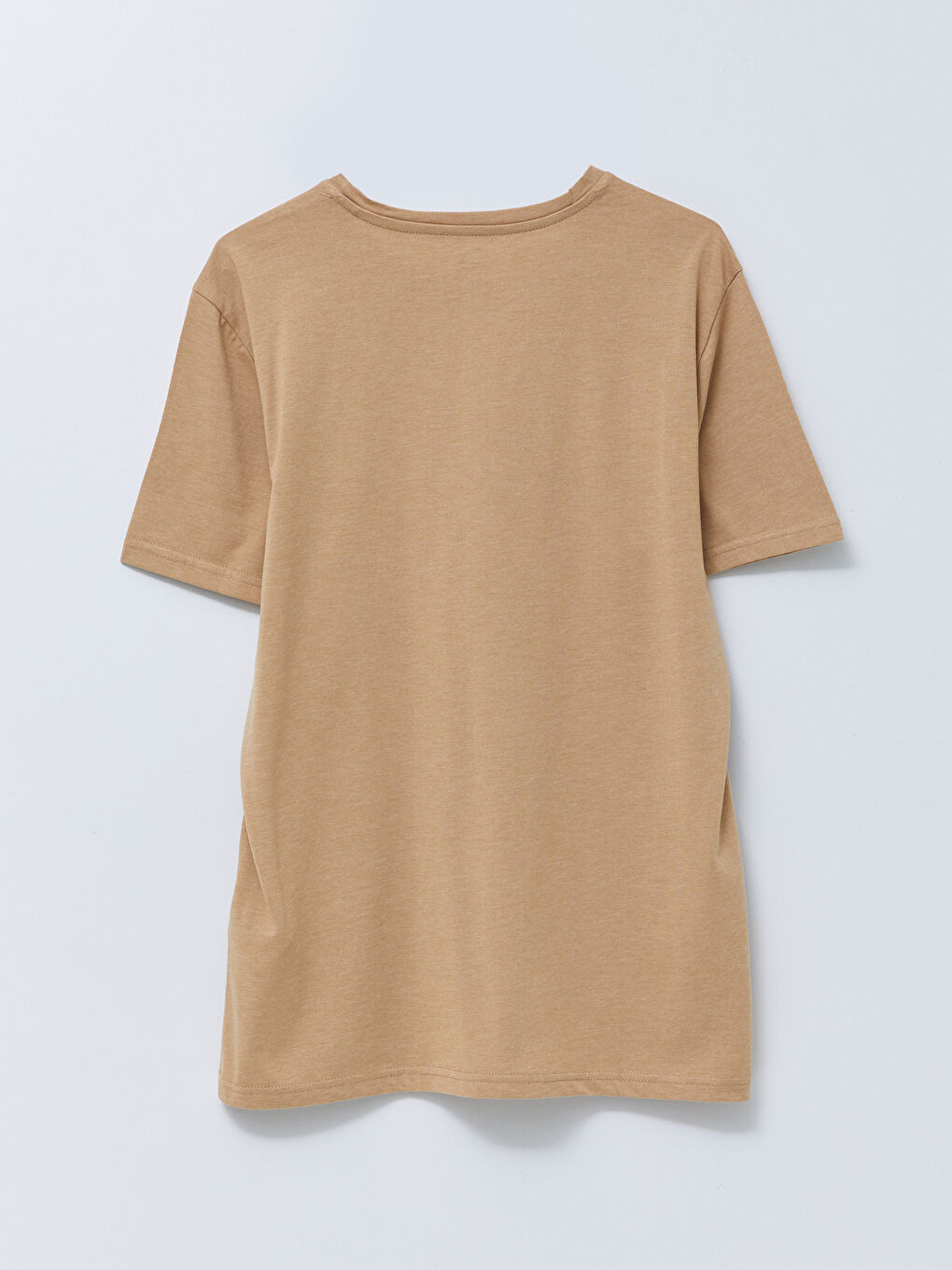 Bej Bisiklet Yaka Kısa Kollu Baskılı Erkek Tişört-6