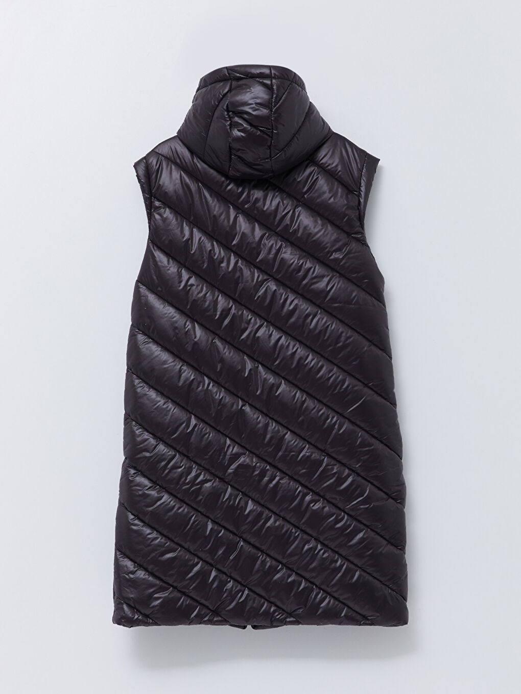 Siyah Kapüşonlu Düz Oversize Kadın Şişme Yelek-7