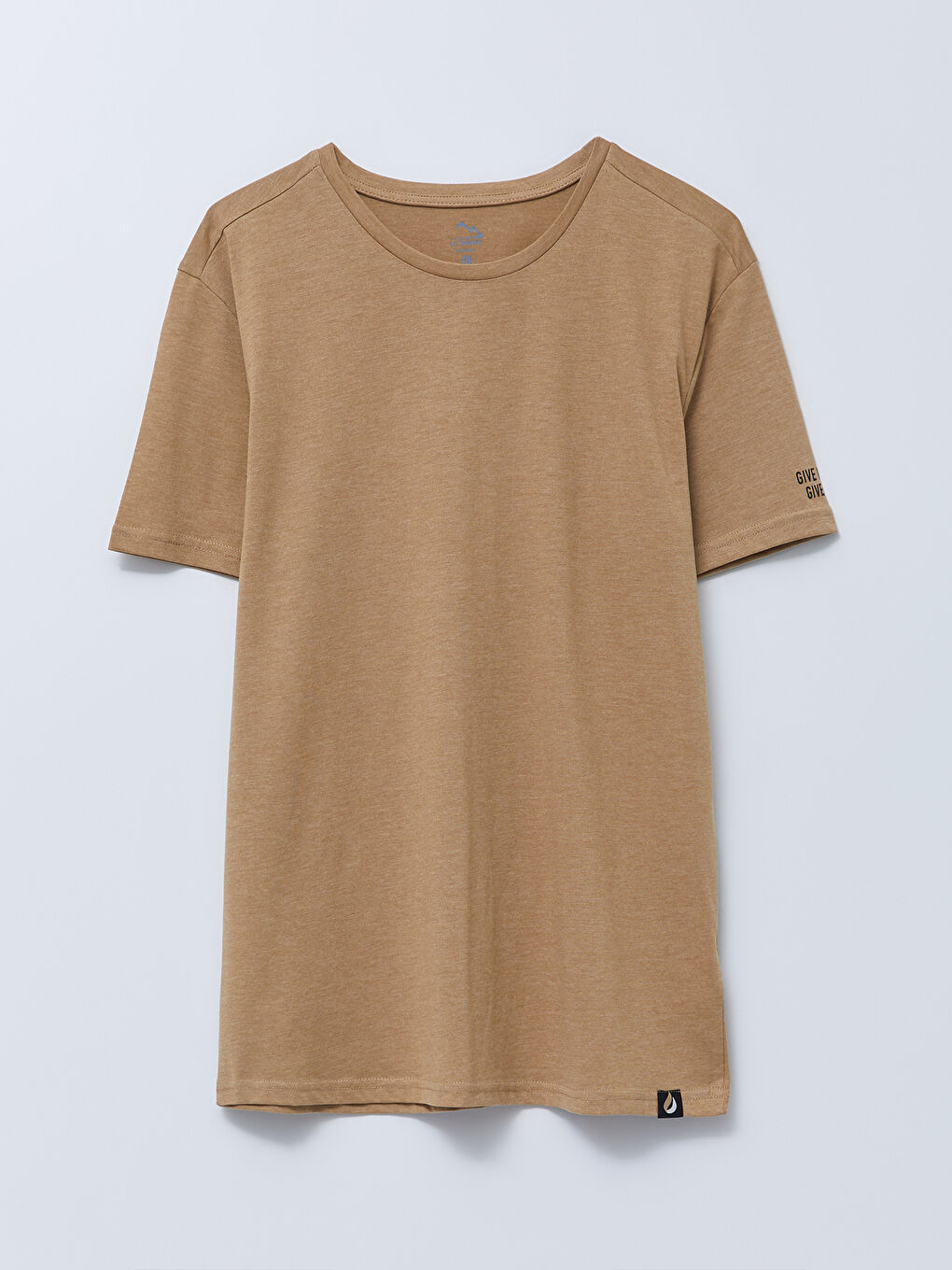 Bej Bisiklet Yaka Kısa Kollu Baskılı Erkek Tişört-5