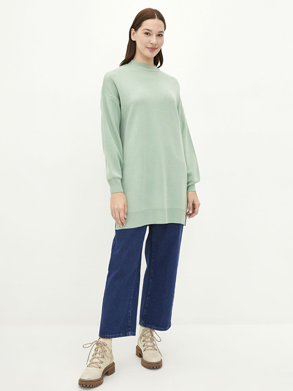 تونيك تريكو بياقة قمعية للسيدات-1