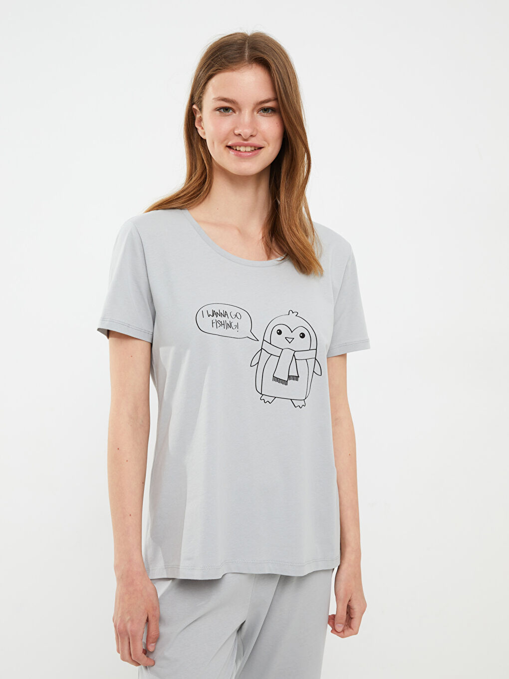 Crew Neck Printed Short Sleeve Cotton Women's Pajama Set-1