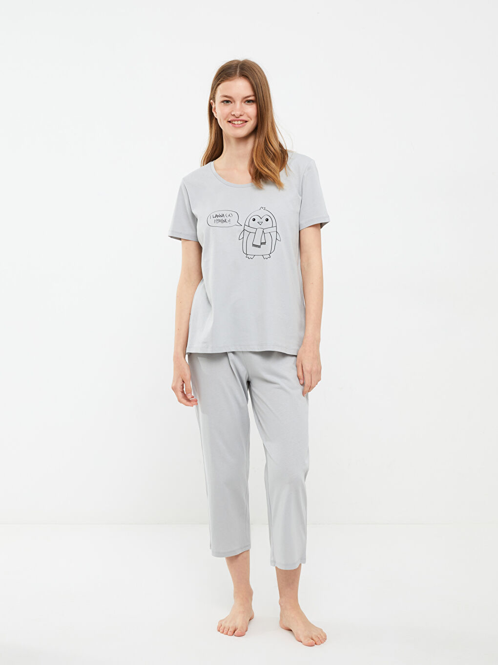 Crew Neck Printed Short Sleeve Cotton Women's Pajama Set-2