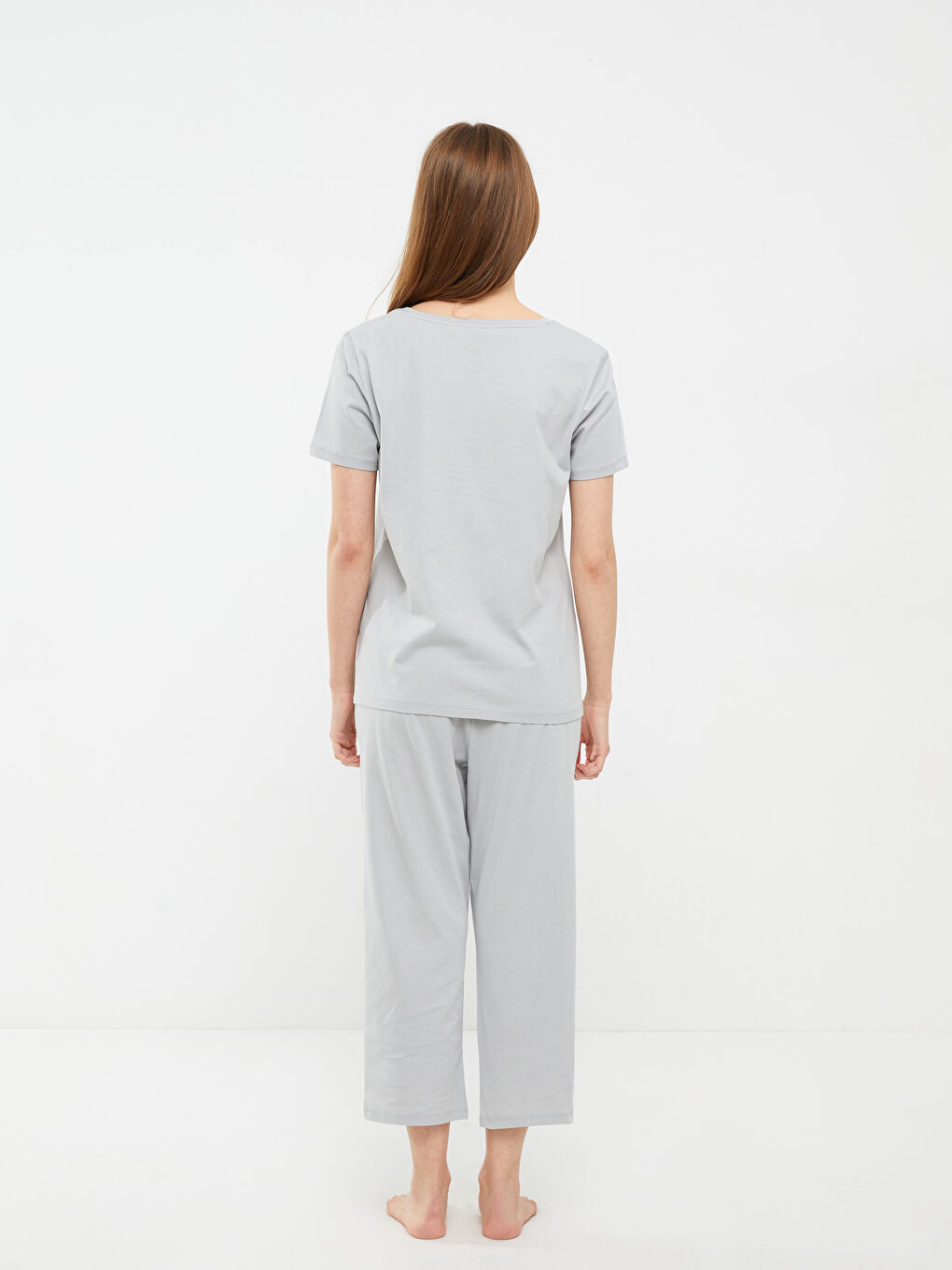 Crew Neck Printed Short Sleeve Cotton Women's Pajama Set-4