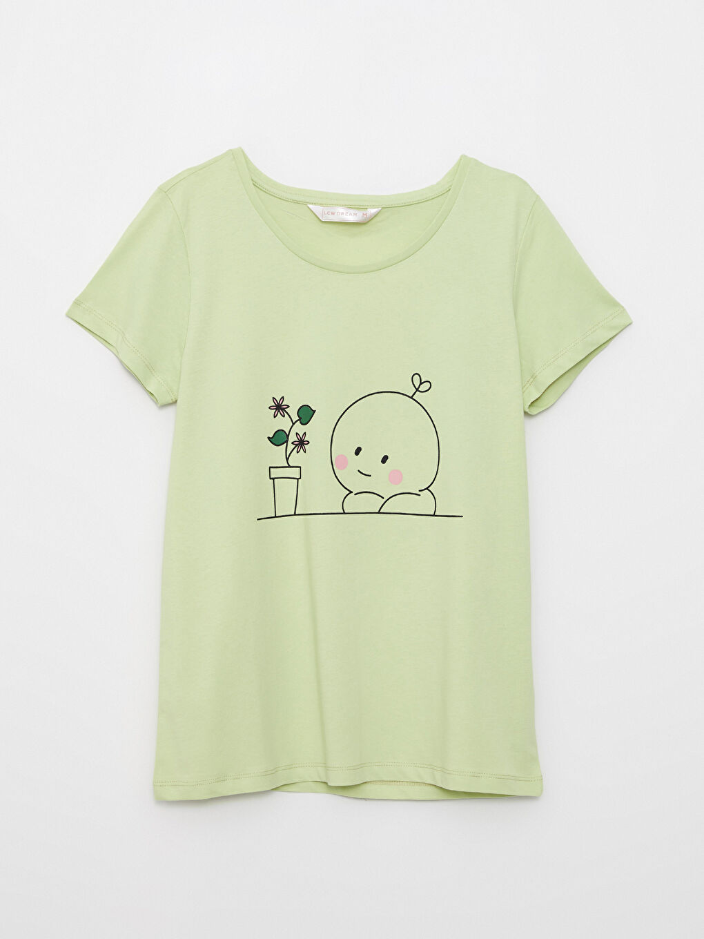 طقم بيجامة ياقة دائرية كم قصير مطبوع قطن للسيدات-6