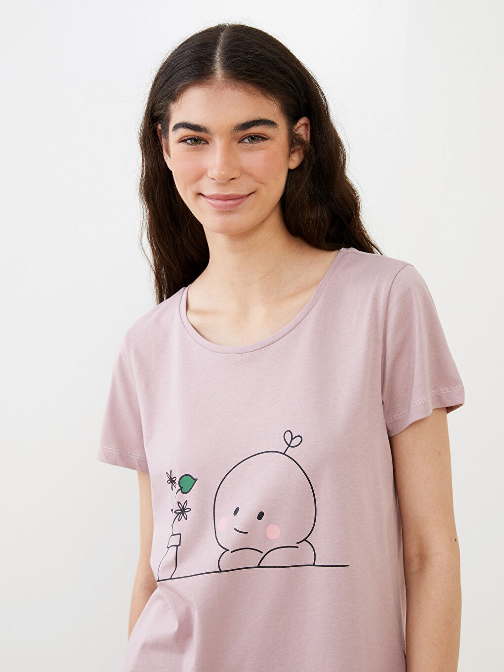 Crew Neck Printed Short Sleeve Cotton Women's Pajama Set-2