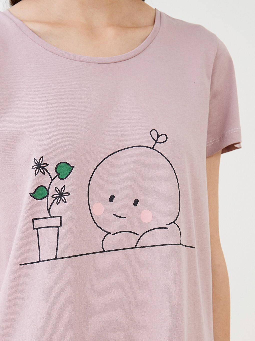 Crew Neck Printed Short Sleeve Cotton Women's Pajama Set-3