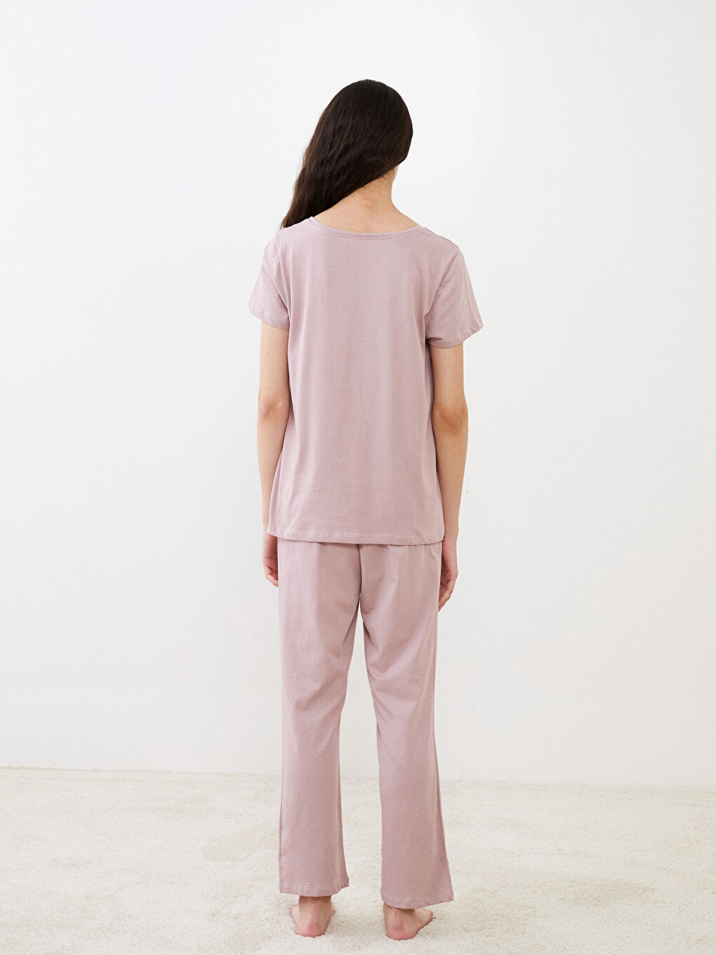 Crew Neck Printed Short Sleeve Cotton Women's Pajama Set-4