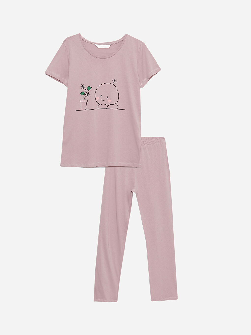 Crew Neck Printed Short Sleeve Cotton Women's Pajama Set-5