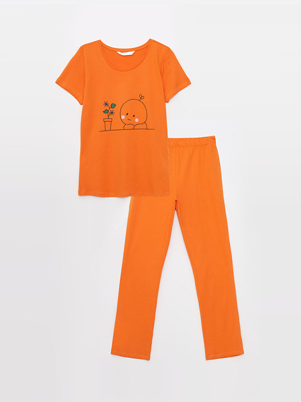 Crew Neck Printed Short Sleeve Cotton Women's Pajama Set-5