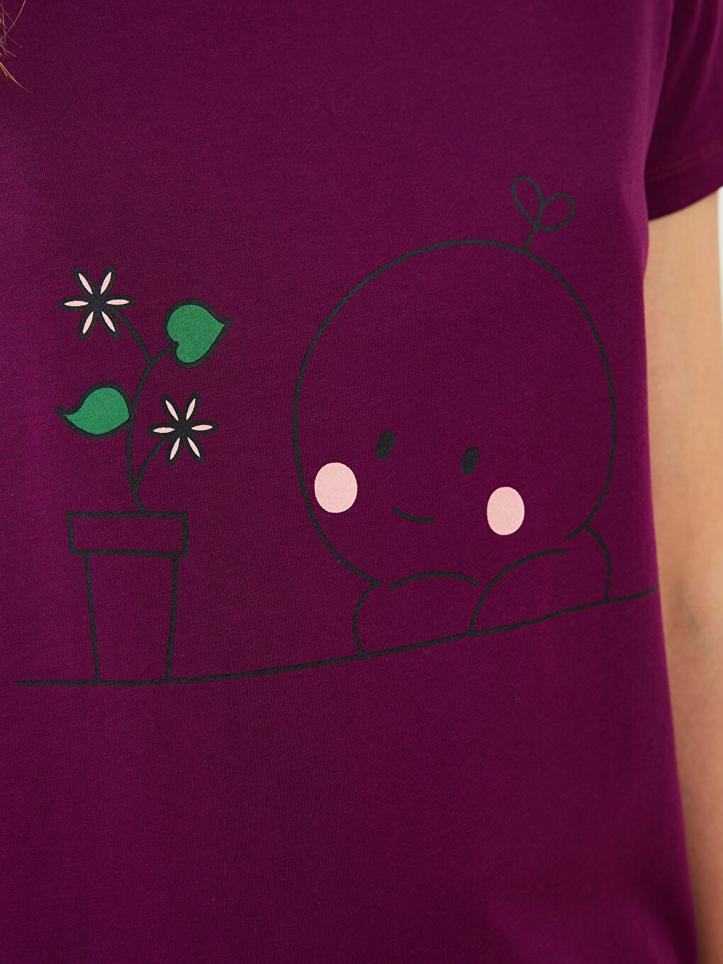 طقم بيجامة ياقة دائرية كم قصير مطبوع قطن للسيدات-3