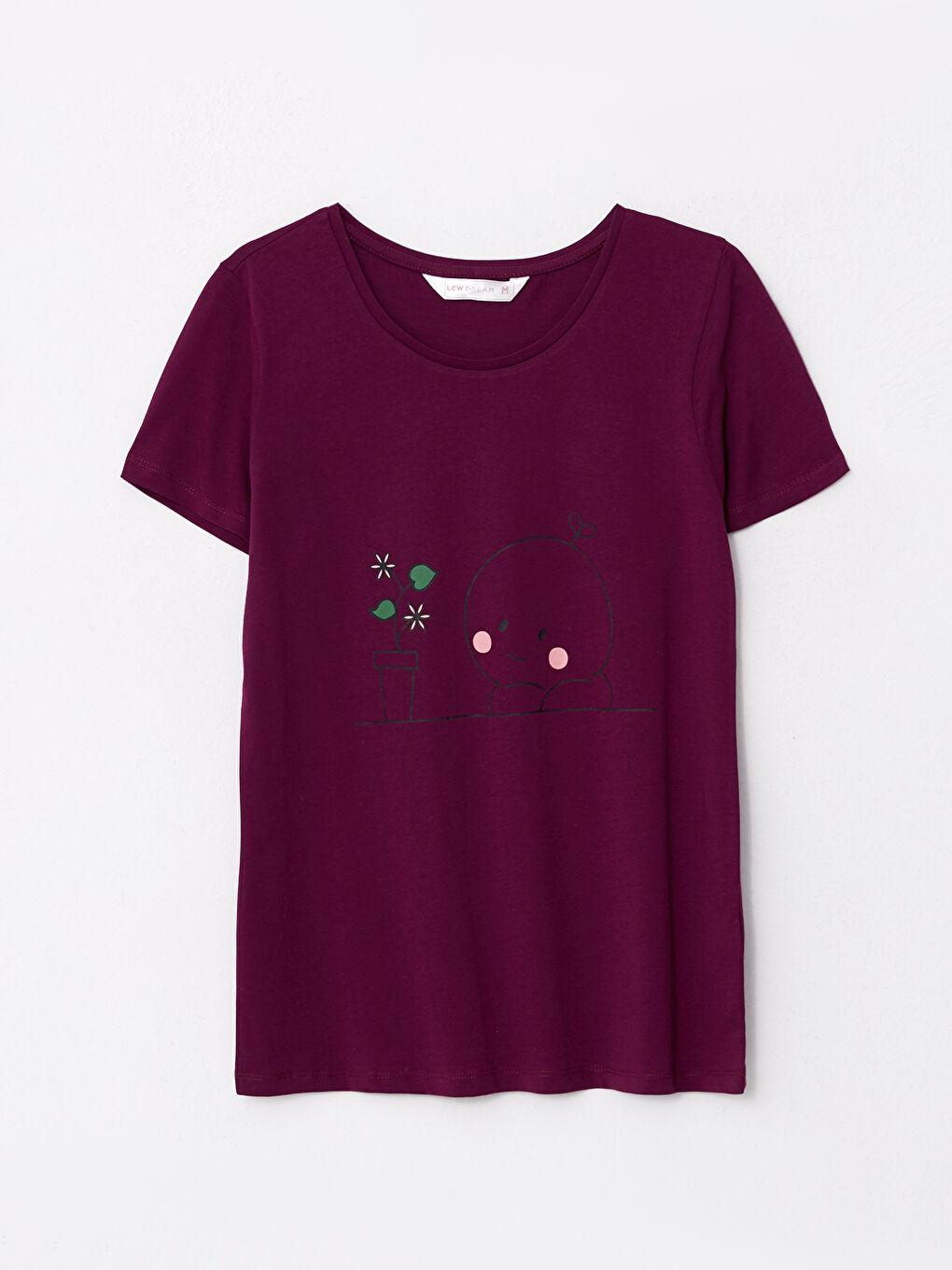 طقم بيجامة ياقة دائرية كم قصير مطبوع قطن للسيدات-6