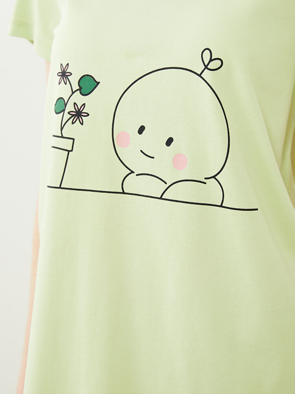 طقم بيجامة ياقة دائرية كم قصير مطبوع قطن للسيدات-3