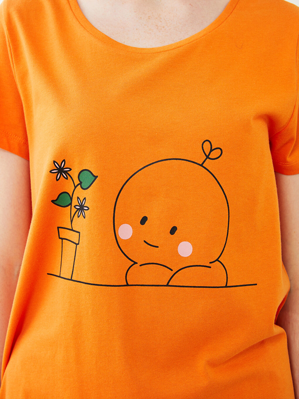 Crew Neck Printed Short Sleeve Cotton Women's Pajama Set-3