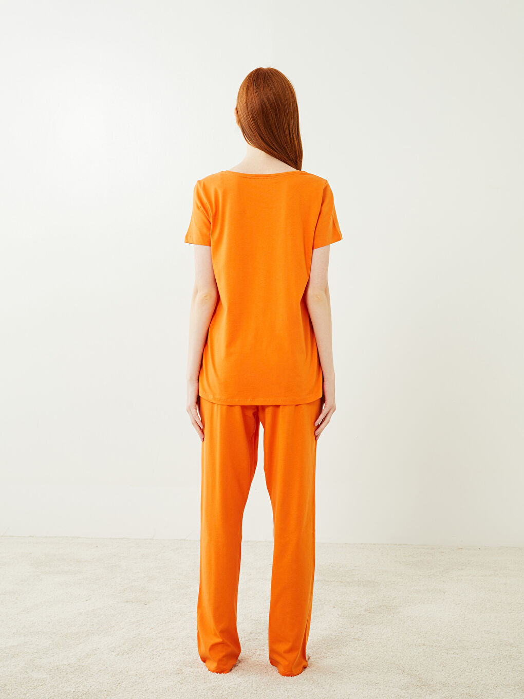 Crew Neck Printed Short Sleeve Cotton Women's Pajama Set-4