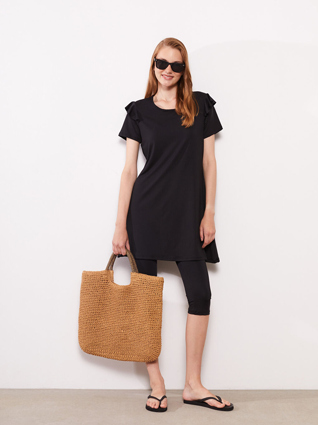 Crew Neck Straight Short Sleeve Women's Hijab Swimsuit -S2EN50Z8-CVL