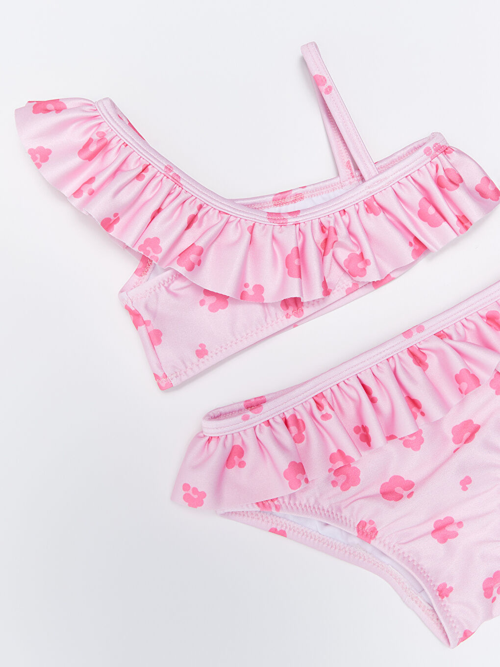 Pembe Esnek Kumaştan Baskılı Kız Bebek Bikini Takımı 3'lü-2