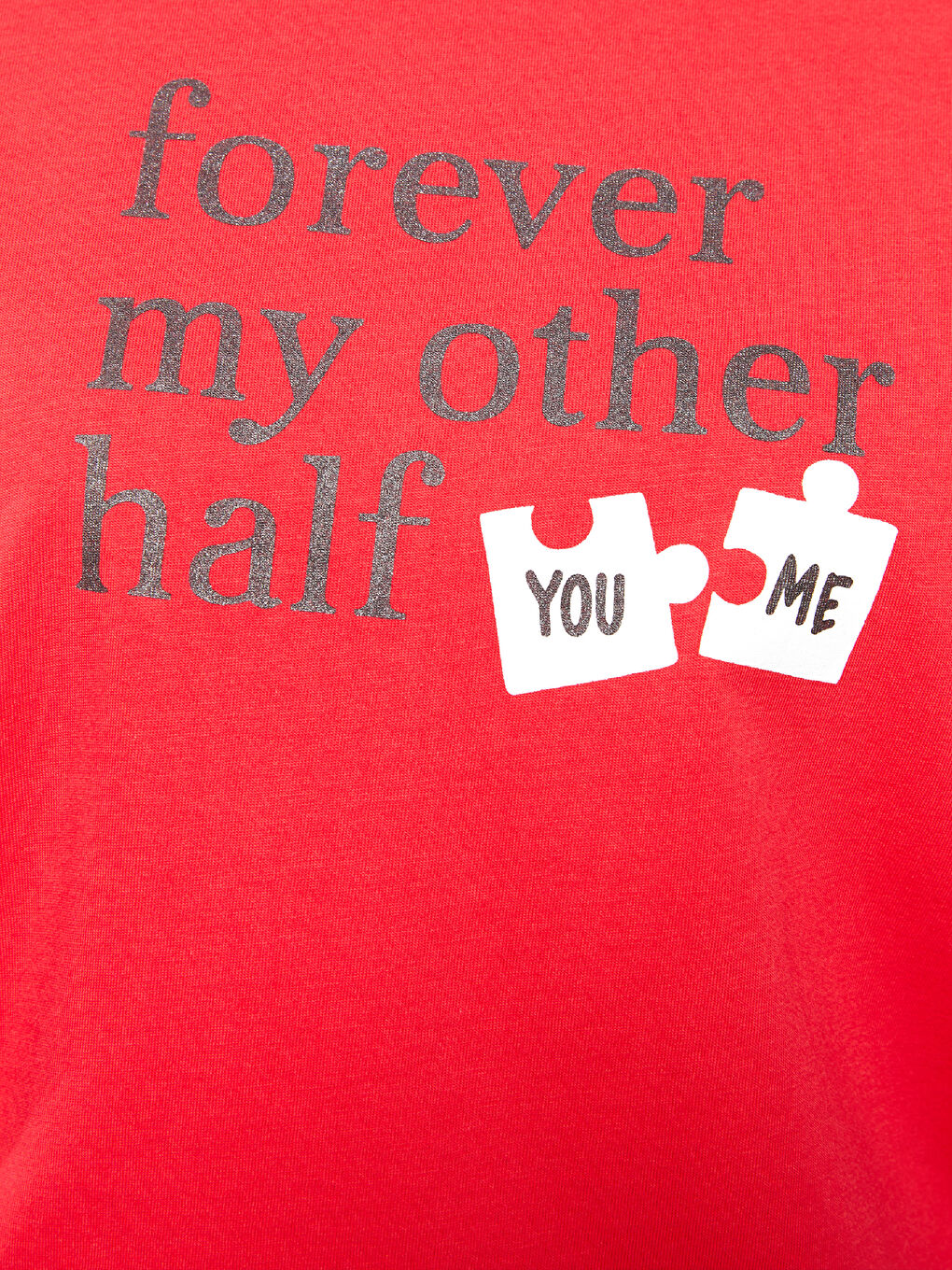 Kırmızı Bisiklet Yaka Baskılı Kısa Kollu Pamuklu Kadın Tişört-3