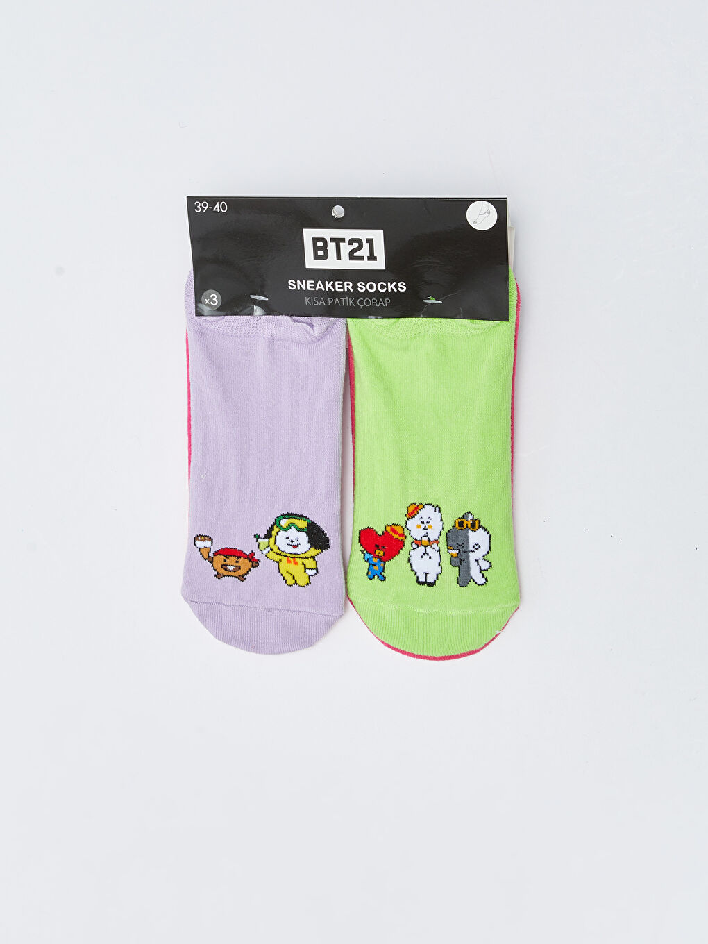 Lila BT21 Baskılı Kadın Patik Çorap 3'lü Paket-2