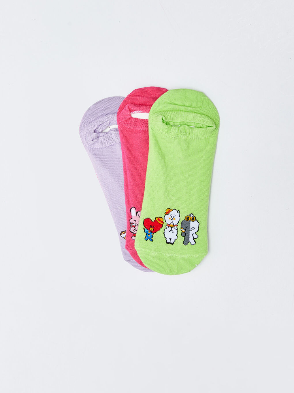 Lila BT21 Baskılı Kadın Patik Çorap 3'lü Paket