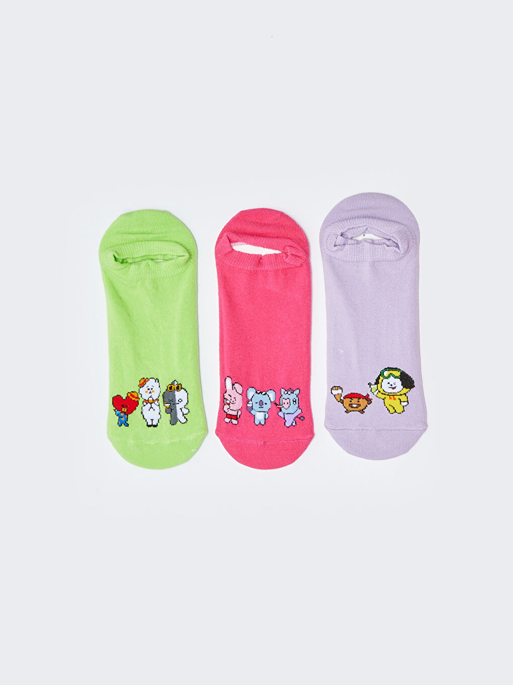 Lila BT21 Baskılı Kadın Patik Çorap 3'lü Paket-1