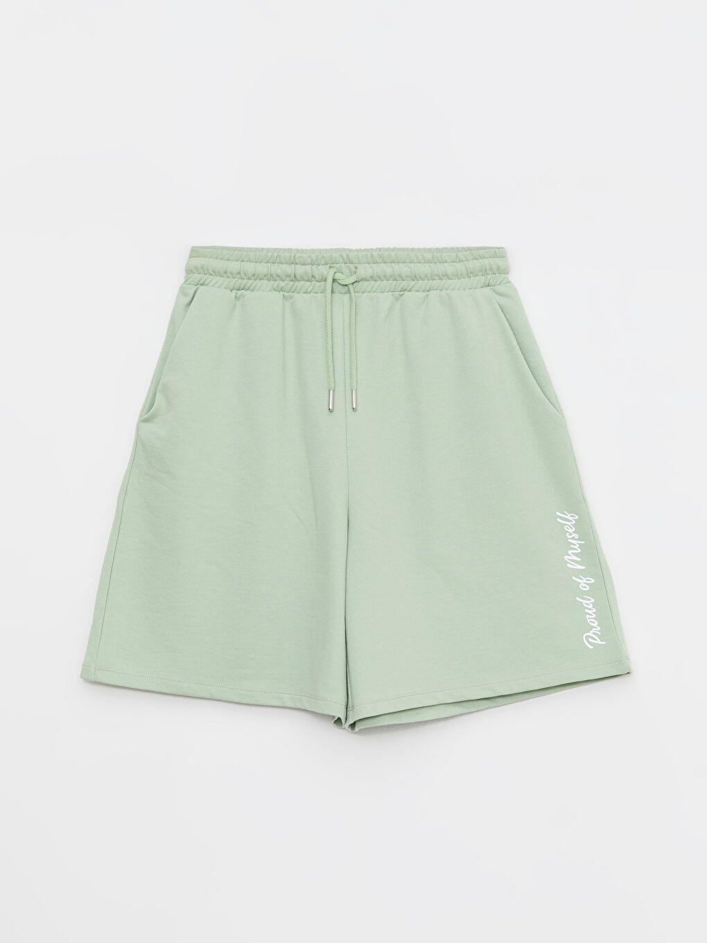 Yeşil Beli Lastikli Baskılı Kadın Şort-6