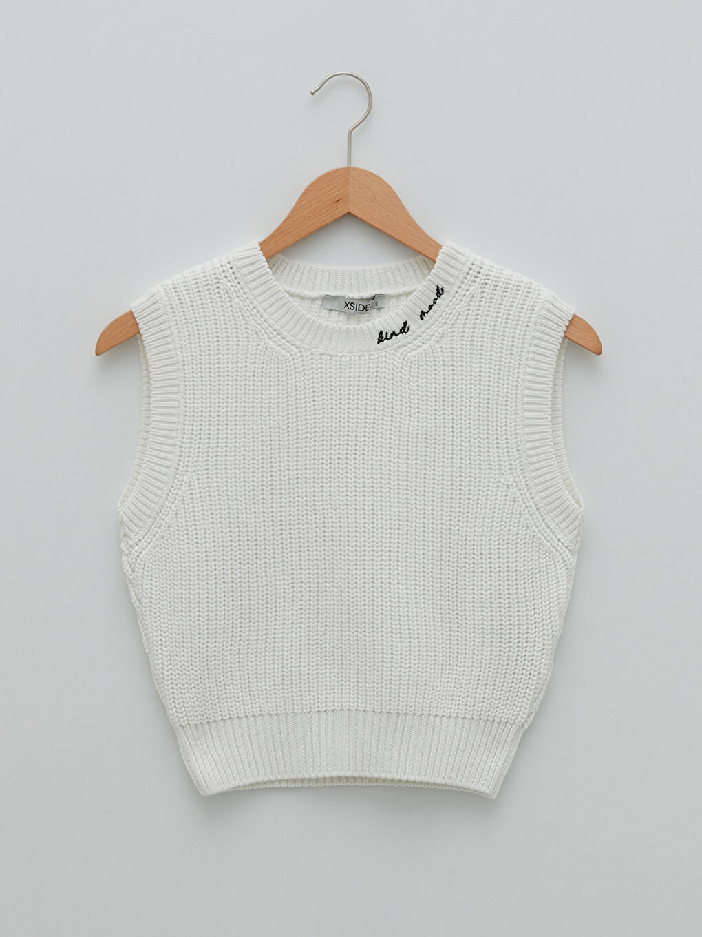 Ekru Bisiklet Yaka Nakışlı Kadın Triko Süveter-5