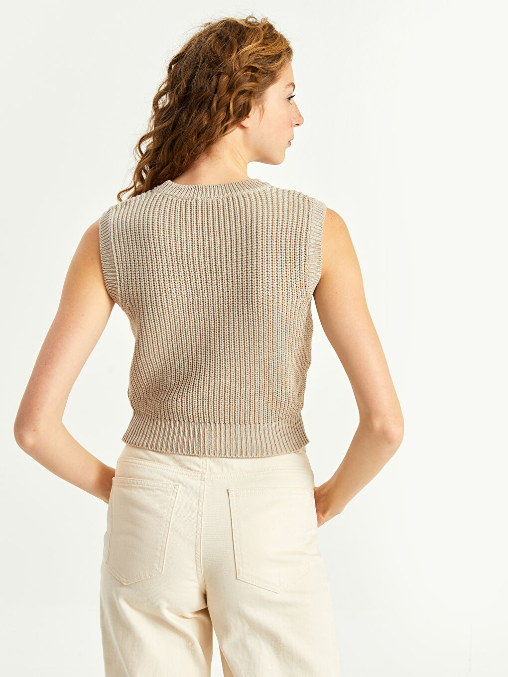 Bej Bisiklet Yaka Nakışlı Kadın Triko Süveter-4