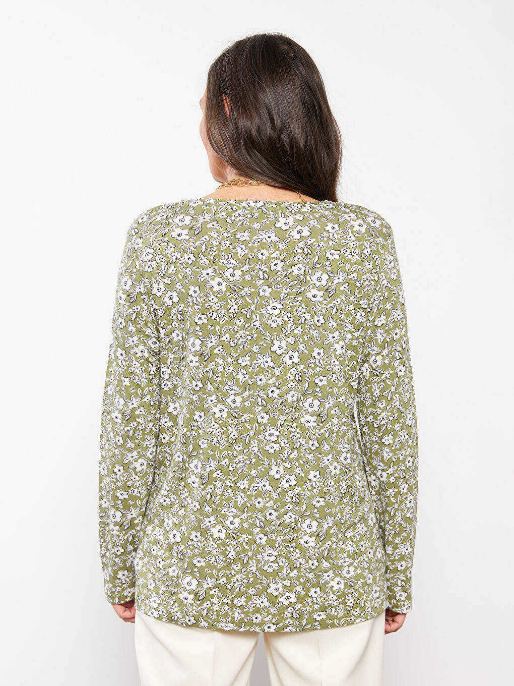 LCW Grace V-Ausschnitt Blumen Langarm T-Shirt für Damen -S2EO15Z8-LRR
