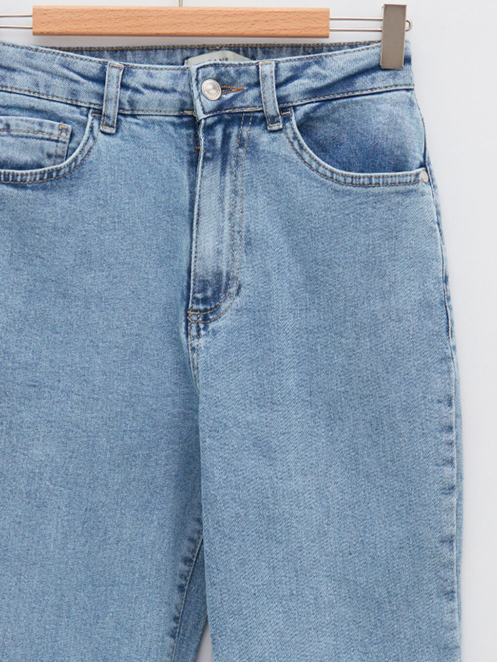 İndigo Yüksek Bel Standart Fit Cep Detaylı Kadın Rodeo Jean Pantolon-7