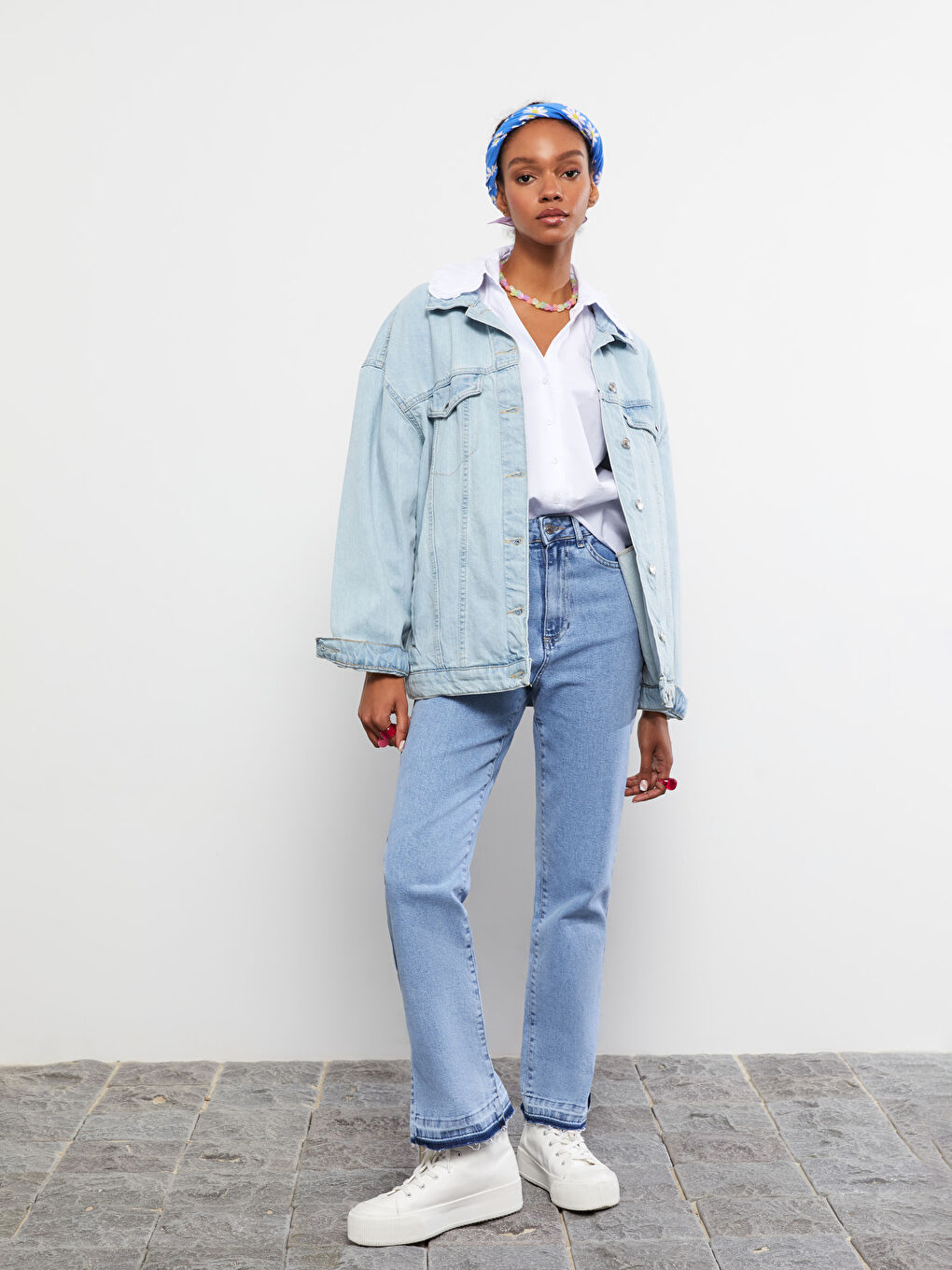 İndigo Yüksek Bel Standart Fit Cep Detaylı Kadın Rodeo Jean Pantolon-1