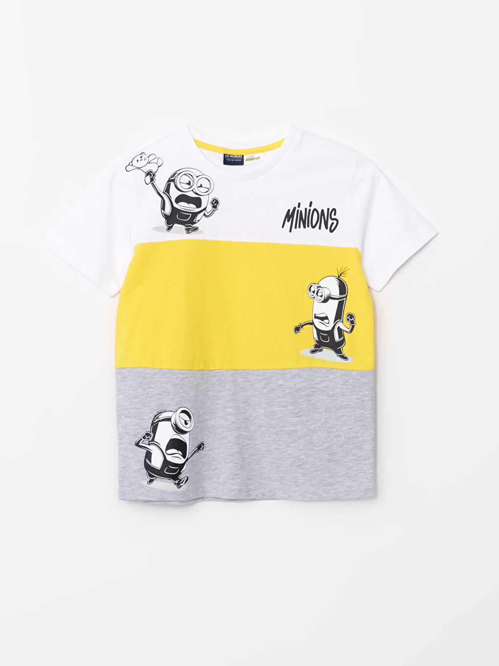 Beyaz Bisiklet Yaka Minions Baskılı Kısa Kollu Erkek Çocuk Tişört