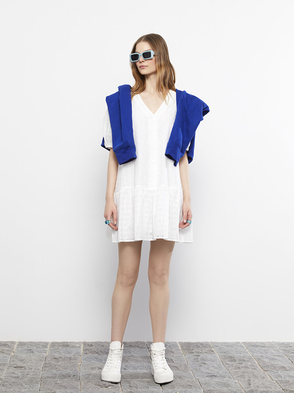 V-Neck Patterned Cotton Women's Dress-1