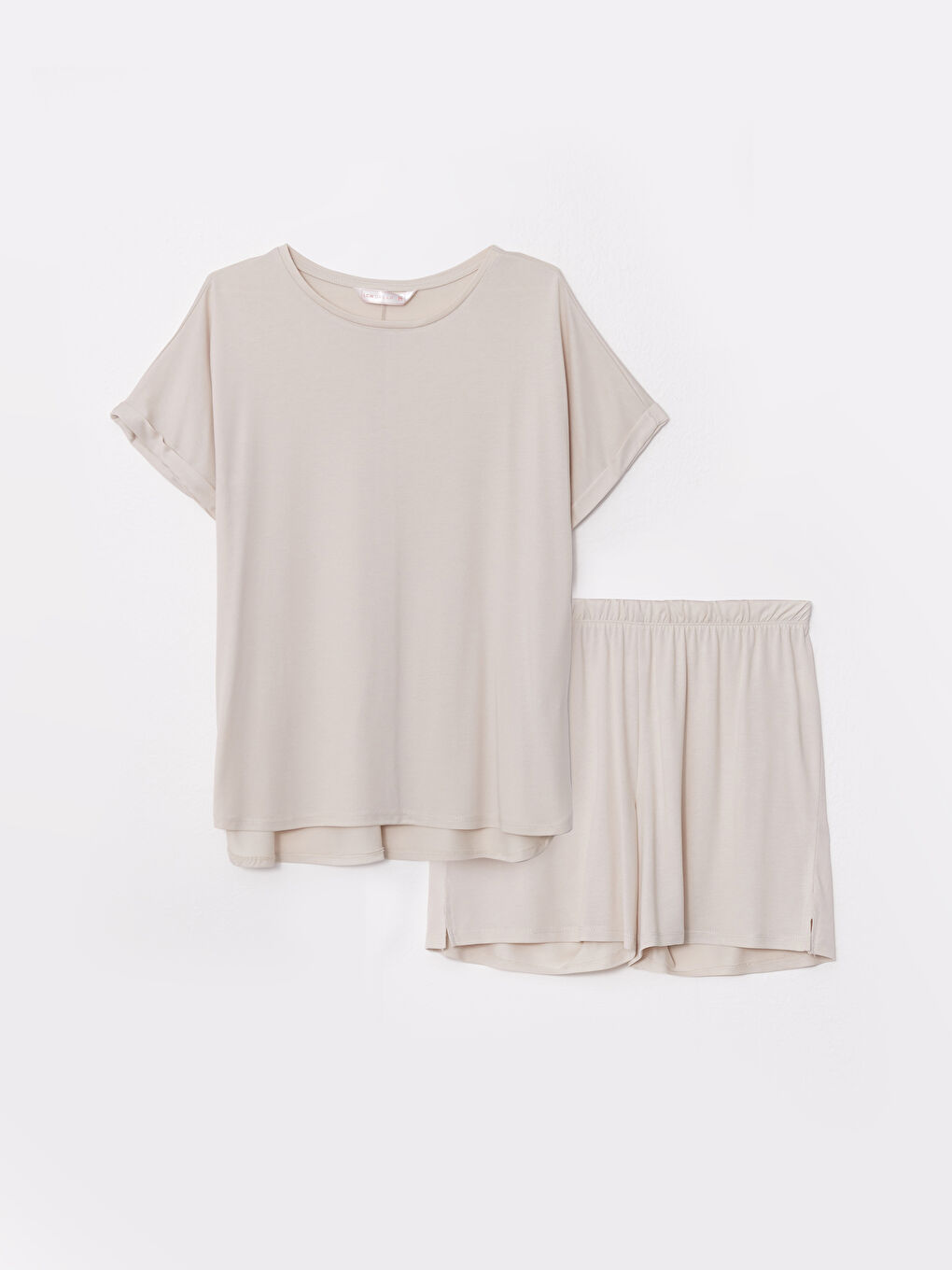 Gri Bisiklet Yaka Düz Kısa Kollu Kadın Pijama Takım-12