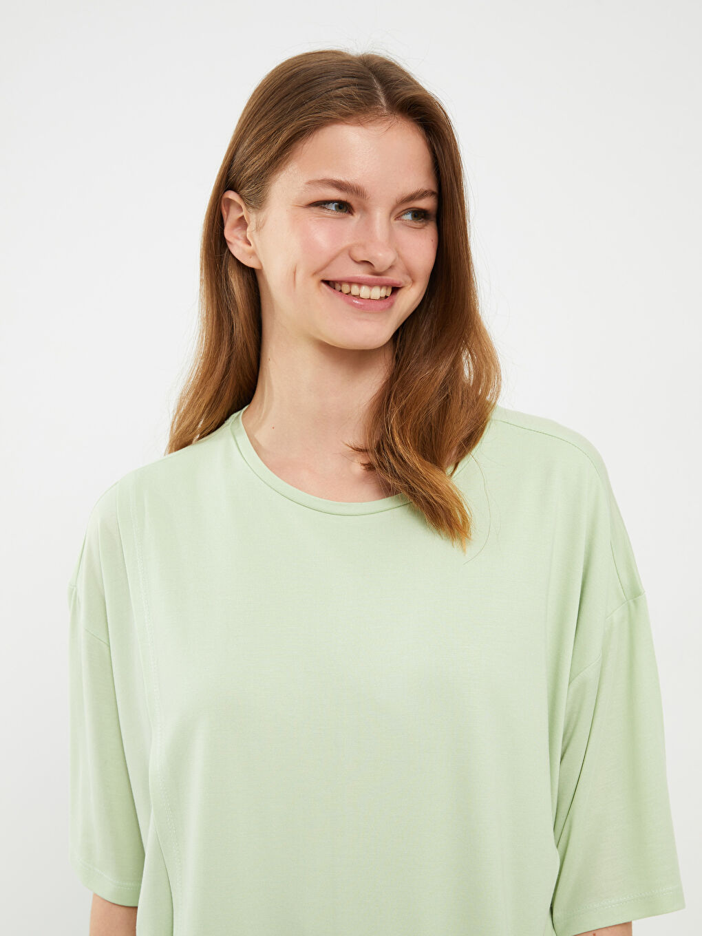 Crew Neck Regular Short Sleeve Women's Pajama Top -S2EO70Z8-FZ3