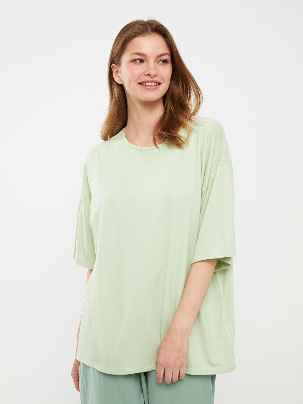 Crew Neck Regular Short Sleeve Women's Pajama Top -S2EO70Z8-FZ3