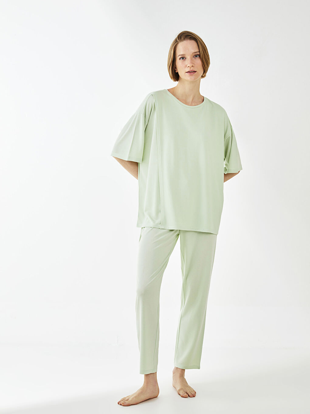 Crew Neck Regular Short Sleeve Women's Pajama Top -S2EO70Z8-FZ3